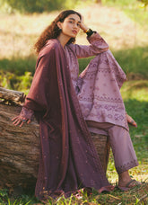 MARIA B - 3PC DHANAK EMBROIDERED SHIRT WITH DHANAK EMBROIDERED SHAWL AND TROUSER - HZG1447